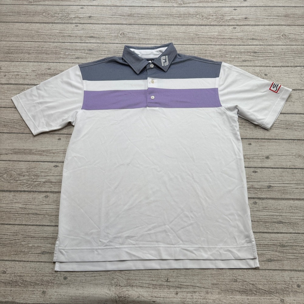 FootJoy Golf Polo Shirt Mens Large White Colorblock Short Sleeve Athletic Sporty